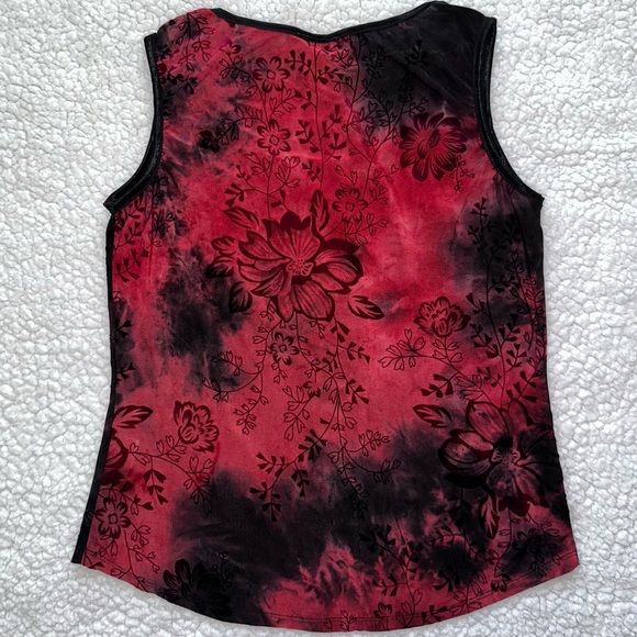 VTG Y2K corset style sheer black red floral lace detail vamp goth whimsigoth S - Picture 3 of 8